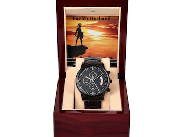 Reloj cronógrafo negro, esfera de acero inoxidable color cobre