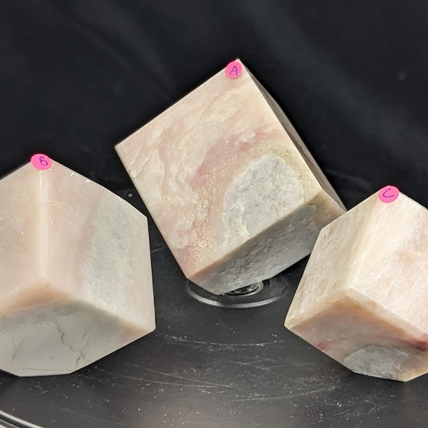 Natural Pink Opal Floating Cube ~ Reiki Crystal Cube ~ Free Standing Crystal Cube