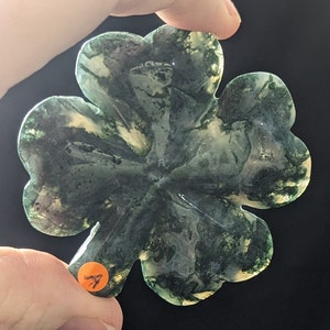 Moss Agate Crystal Four Leaf Clover ~ Hand Carved Green Crystal Shamrock ~ Lucky Crystal