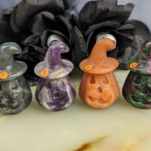 Carved Crystal Pumpkin with Witch&#39;s Hat ~ Crystal Pumpkin Witch Figurine ~ Crystal Jack-o-Lantern ~ Halloween Decor ~ Halloween Gift