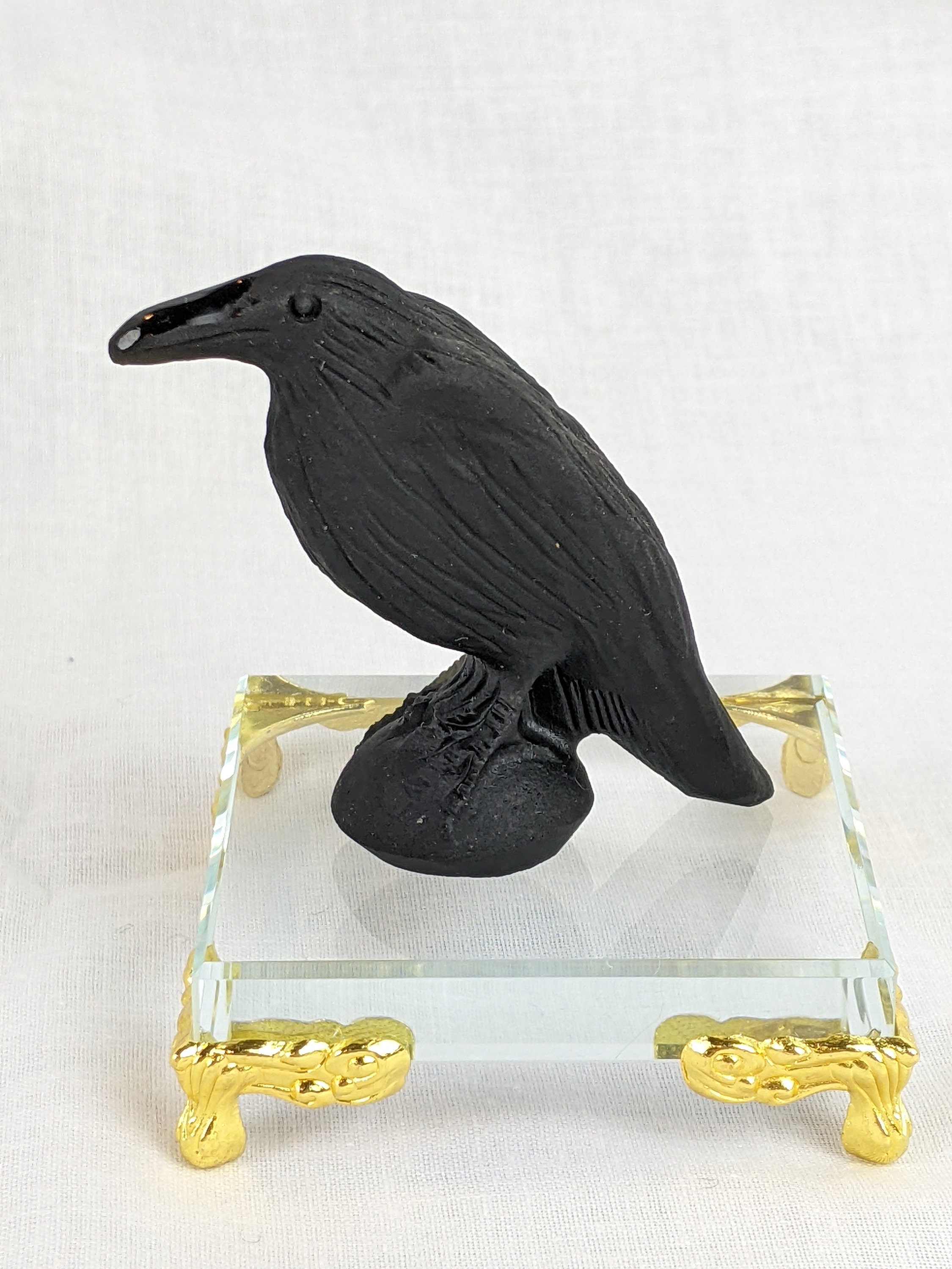 Obsidian Crystal Raven on Skull and Magic Books Carving