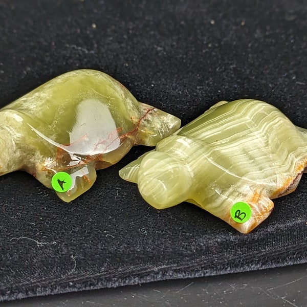 Carved Green Onyx Turtle Figurine ~ Banded Onyx Crystal Turtle Figurine ~ Green Crystal Turtle