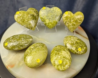 Yellow Serpentine Palms and Hearts ~ Lizardite Palms ~ Lizardite Heart ~ Yellow Serpentine Palm Stone