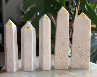 Snow Agate Towers ~ Hand Carved White Crystal Obelisk