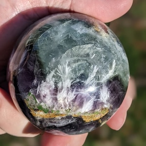 Natural Feather Fluorite Sphere ~ Feathered Rainbow Fluorite ~ Fluorite Crystal Ball ~ Rainbow Crystal Ball