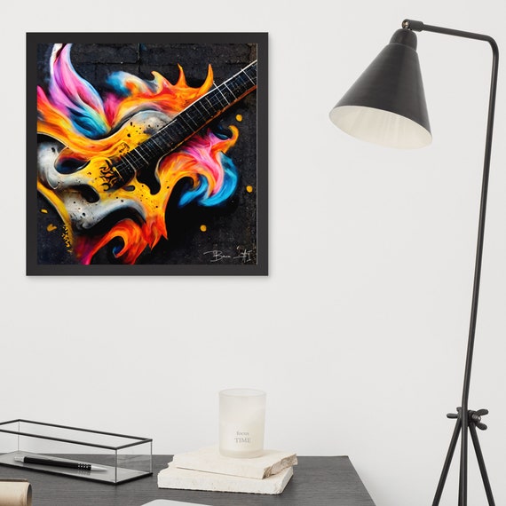 Electronic Guitar Enveloped In Flames - Canvas Wall Art