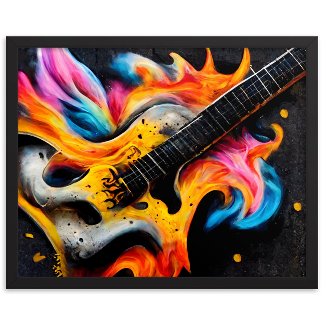 Guitar Graffiti Framed Wall Art for Street Art, Graffiti Wall Art
