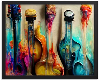 Fluid Instruments, Framed Wall Print, Musical Art, Guitar Wall Art, Framed Print, Wall Decor, Guitar Art, Violin Art, Musical Wall Art