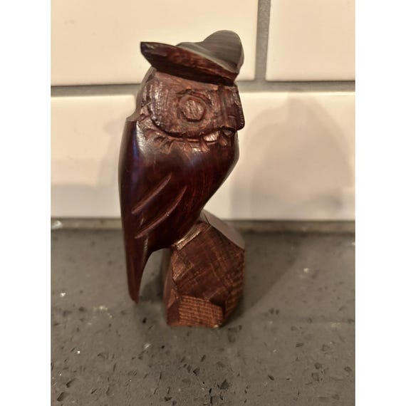 手彫り木製フクロウの置物 4.5インチ ヴィンテージブラウン - Etsy 日本