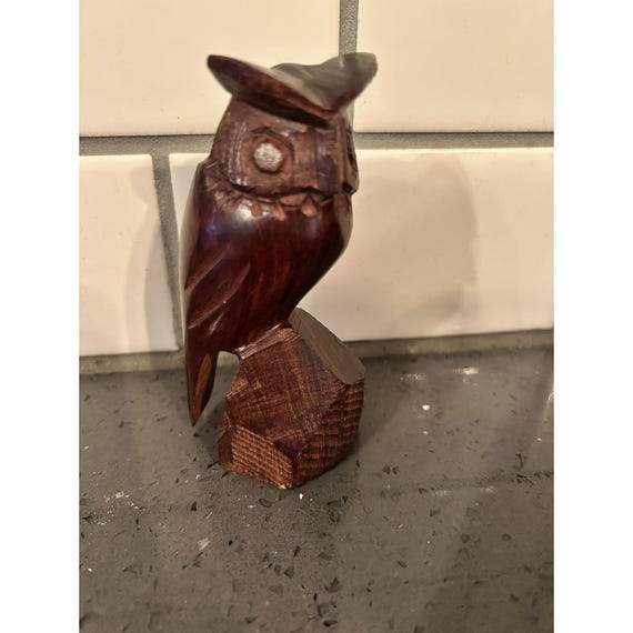 手彫り木製フクロウの置物 4.5インチ ヴィンテージブラウン - Etsy 日本