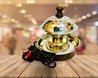 Incense Burner&#39;s Electric Stainless Stell with top lid for Oudh/Bakhoor/Resins/Dhoop/Lobaan/Sandalwood/