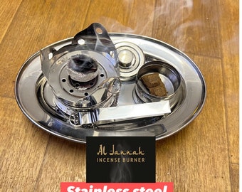 Arabian Incense Coal Diffuser Bakhoor Oud Burner Mabkhara Frankincens Lobaan (Stainless Steel Oval)