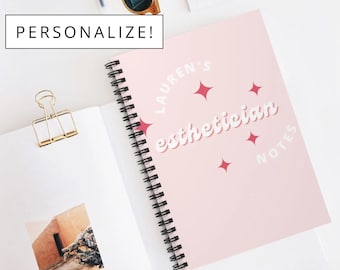 Personalized Esthetician Notebook, Pink Spiral Notebook Career, Boho Notebook, Esthetician Gift, Personalized Notebook Gift, Retro Notebook,