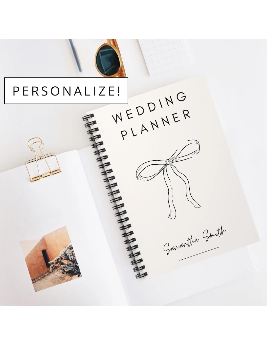 Personalized Bow Wedding Coordinator Notebook, Elegant Spiral Journal for Brides, Engagement ...