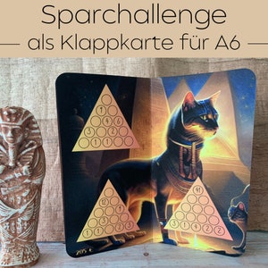 Sparchallenge - Kleopatras Pyramiden - als Klappkarte für die Umschlagmethode - A6 Budgetbinder Planer. Challenge, Rechnen
