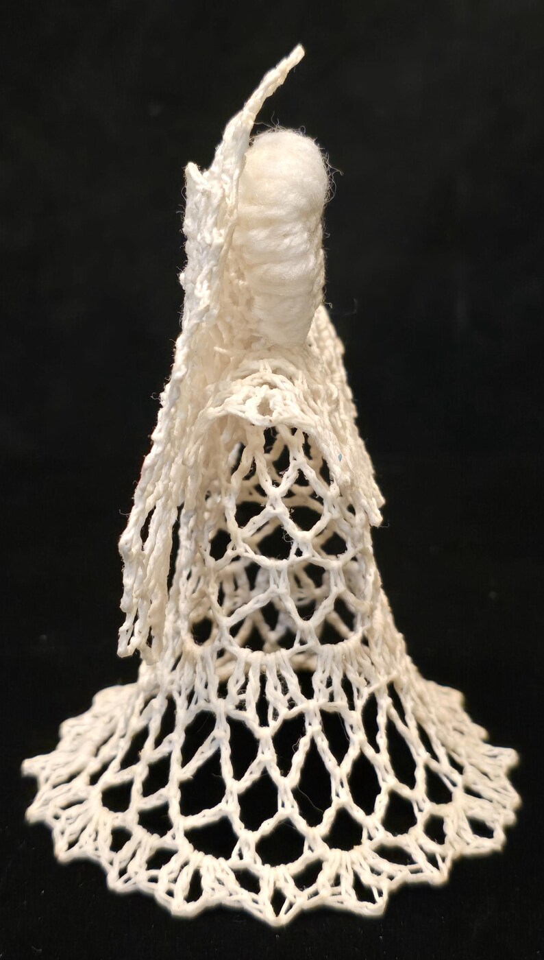 Vintage Hand Crocheted White Angel With Wings Halo and Hair Hand Made 5