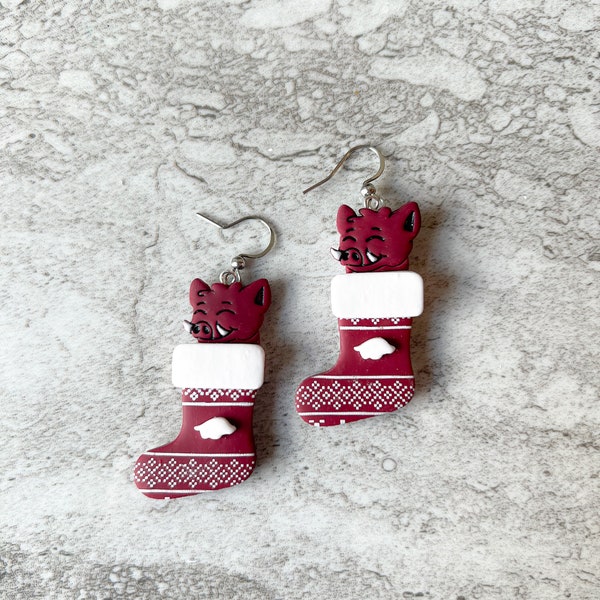 Arkansas Razorbacks Acessories, Razorback Earrings, Hog Earring, Arkansas Earring, Razorback Christmas Stocking, Razorback Fan Gift, Woo Pig