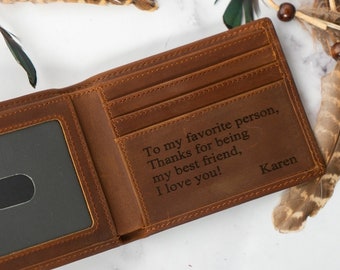 Personalized Anniversary Gift Ideas, Custom Engraved Wallet, Leather Wallet, Mens Wallet, Custom Wallet, Birthday Gift For Him, Dad Gift