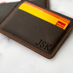 Personalized Christmas Gifts, Fathers Day Gift, Minimalist Leather Card holder, Custom Card Holder, Dad Gift, Mens Wallet, Anniversary Gifts