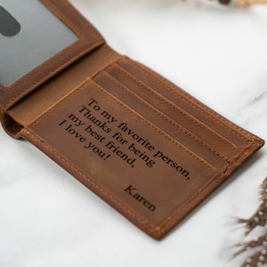 Los mejores regalos de Navidad, regalo del día del padre, billetera plegable personalizada de cuero real grabada para él, novio, aniversario, papá, regalos de cumpleaños