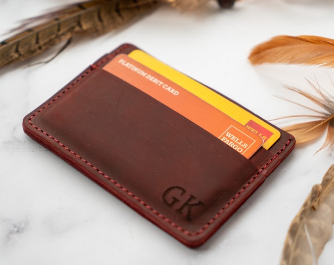 Best Christmas Gifts, Anniversary Credit Card Wallet, Custom initials Slim Card Wallet, Minimalistic, Unisex Slimline Design Wallet.