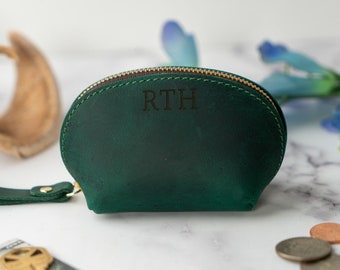 Personalized Small Leather Pouch, Small Earphone Case, Mother's Day Gifts, Custom Coin Pouch, Monogram Pouches, Leather Rosary Pouch