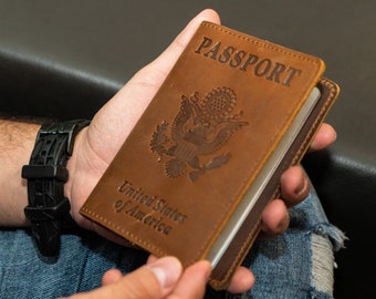 Étui pour passeport en cuir personnalisé, porte-passeport en cuir, étui pour passeport, portefeuille pour passeport, cadeau de voyage, cadeau Wanderlust, cadeau du voyageur