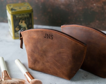 Christmas Gift For Her, Custom Makeup Bag, Birthday Gift For Mom, Gift For Wife, Leather Pouch Bag, Unique Toiletry bag Gift For Girlfriend