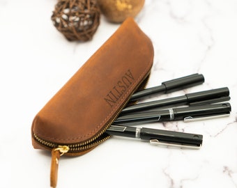 Handmade Leather Pencil Case, Leather Pen Holder, Custom Pencil Organizer, Zipper Leather Pouch, Leather Pencil Pouch, Engraved Pen Holder