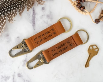 Personalized Leather Keychain, Customized Keychain, Custom Leather Key chain, Coordinates key chain longitude latitude keychain, Best Gift
