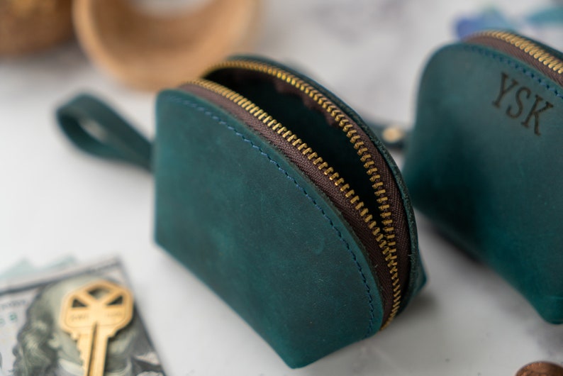 Small Coffee Leather Pouch, Small Black Earphone Case, Custom Green Coin Pouch, Blue Keychain Bag, Monogram Red Pouches, Leather Coin Purse image 3