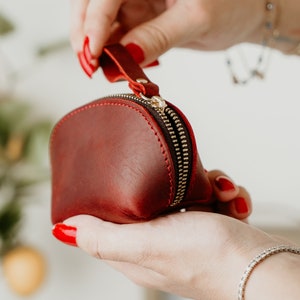 Small Coffee Leather Pouch, Small Black Earphone Case, Custom Green Coin Pouch, Blue Keychain Bag, Monogram Red Pouches, Leather Coin Purse image 8