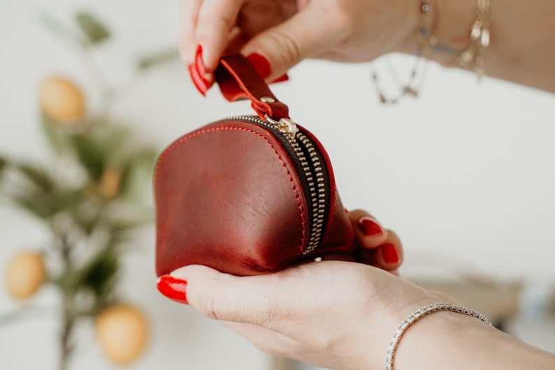 Small Coffee Leather Pouch, Small Black Earphone Case, Custom Green Coin Pouch, Blue Keychain Bag, Monogram Red Pouches, Leather Coin Purse image 8