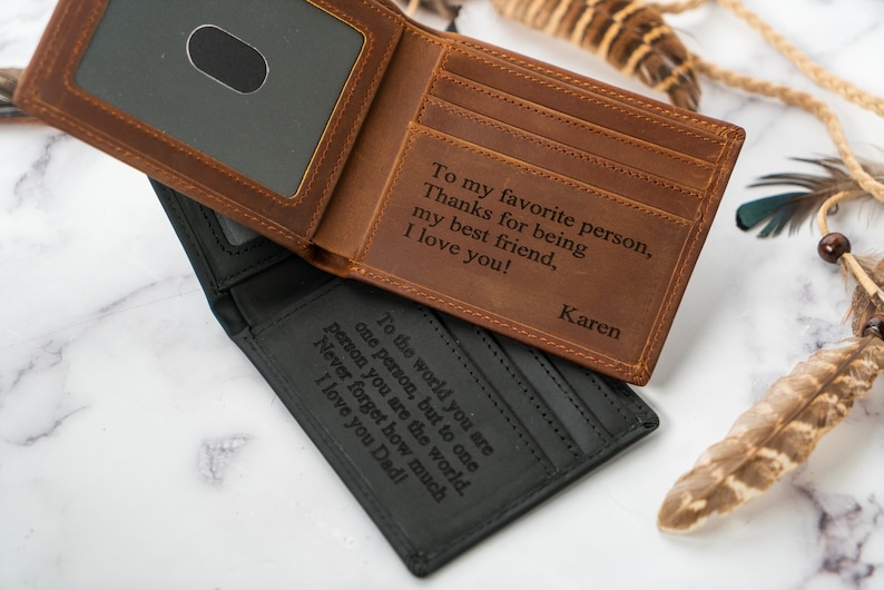 Christmas Gift for Him, Personalized Wallet, Mens Wallet, Engraved Wallet, Custom Wallet, Leather Wallet,Boyfriend Gift For Men,Gift for Dad image 1