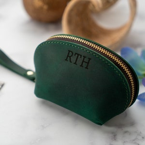 Small Coffee Leather Pouch, Small Black Earphone Case, Custom Green Coin Pouch, Blue Keychain Bag, Monogram Red Pouches, Leather Coin Purse image 7