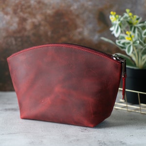 Christmas Gift For Her, Custom Makeup Bag, Birthday Gift For Mom, Gift For Wife, Leather Pouch Bag, Unique Toiletry bag Gift For Girlfriend image 3