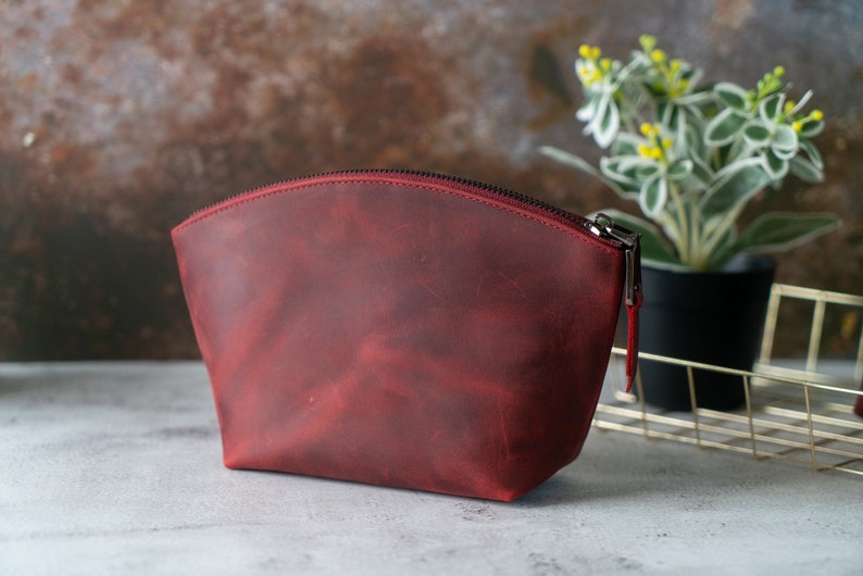 Christmas Gift For Her, Custom Makeup Bag, Birthday Gift For Mom, Gift For Wife, Leather Pouch Bag, Unique Toiletry bag Gift For Girlfriend image 3