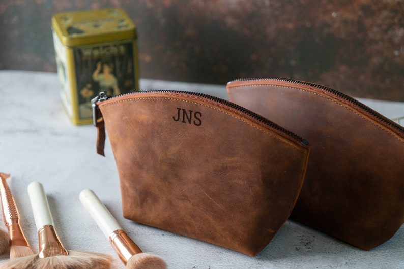Christmas Gift For Her, Custom Makeup Bag, Birthday Gift For Mom, Gift For Wife, Leather Pouch Bag, Unique Toiletry bag Gift For Girlfriend image 1