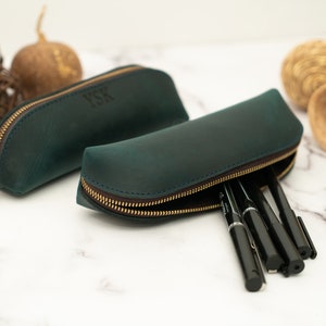 Leather Pencil Case Pen Case Pen Holder Pencil Pouch Zipper Pencil Zipper  Bag Pen Pouch Holder Brown Pencil Holder Zipper Pencil Case 