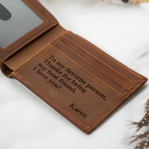 Los mejores regalos de Navidad, billetera de cuero para hombres, regalos de billetera de cuero personalizados, regalo de aniversario personalizado para él, billetera de cuero grabada