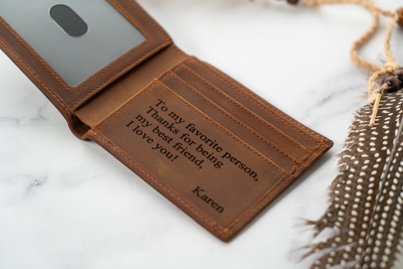 Christmas Gift for Him, Personalized Wallet, Mens Wallet, Engraved Wallet, Custom Wallet, Leather Wallet,Boyfriend Gift For Men,Gift for Dad image 3
