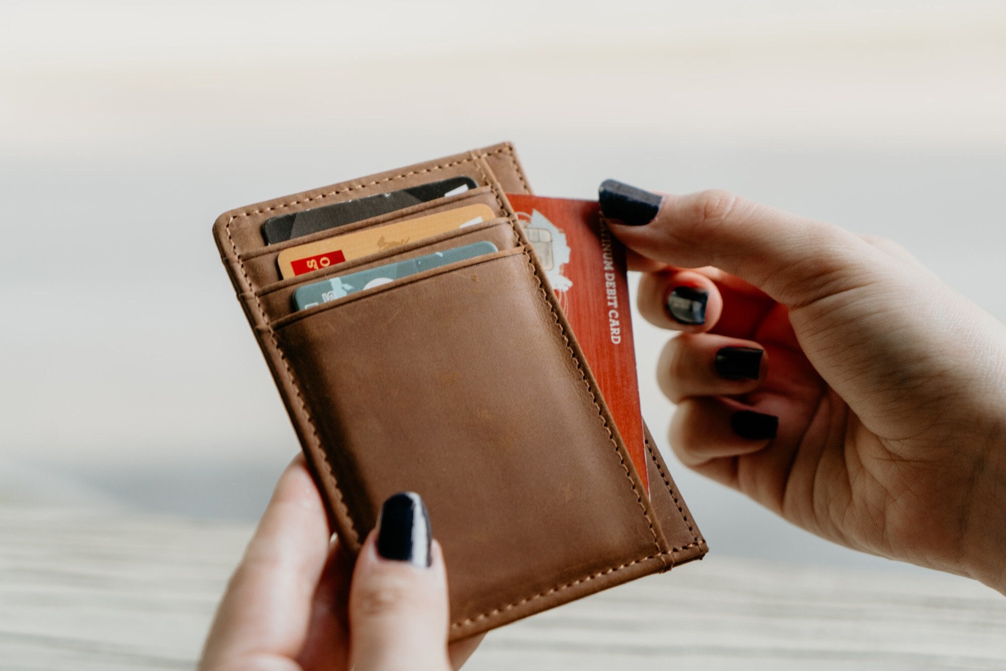  Leather Folded Card Wallet - Handmade Card Holder, folded card  wallet, Slim wallets for men, Card Sleeve, credit card holder, Minimalist  slim card wallet, Business card #Dark Brown : Handmade Products