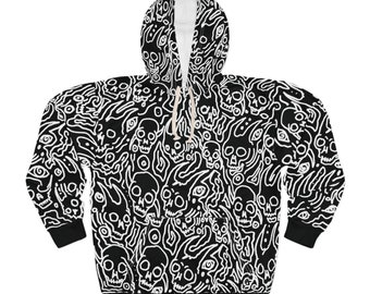 Demon & Skulls Unisex Pullover Hoodie, Alternative Style, Gothic Fashion, Grunge Style