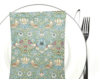 18” Morris & Co Dinner Aqua Strawberry Thief Napkins Cloth Designer Eco-Friendly Luxury Pastel Country Estate Vintage Table Linens wmq strq
