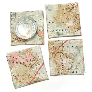 Old Map Cloth Cocktail Napkins History and Travel Lover Gift Table Linens Party Decor Cartography Cocktail Gift under 30