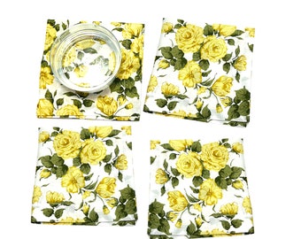 10” Liberty Yellow White Roses Luxury Cloth Cocktail Napkins Flower Wedding Decor Tana Lawn Floral Table Linens Sustainable Hostess Gift llq