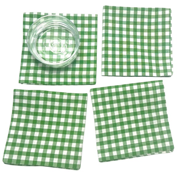 10” Green Cocktail Gingham Cotton Cloth Cocktail Napkins Eco-Friendly Beverage Drink Serviette Table Linens Kelly Check Plaid cpq