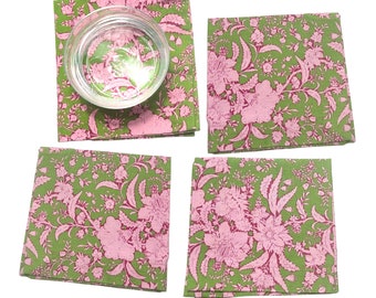 10” Cloth Cocktail Napkins Green & Pink Fabric Cotton Beverage Print Cotton Eco-Friendly Sustainable Table Linens Andy Warhol Style tdq