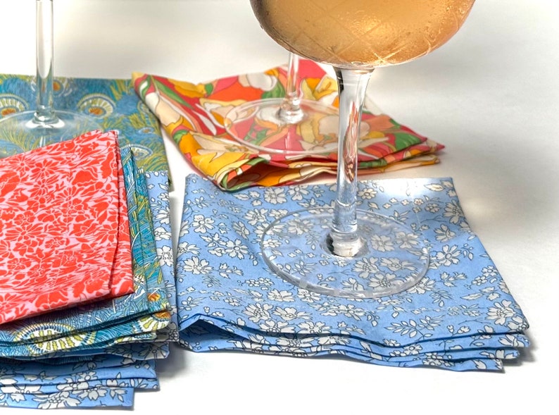 10 Liberty Cloth Cocktail Napkins Light Blue Aqua Floral Tana Lawn Capel Table Linens High-end Handmade Small Drink Napkins llq amq imagem 6