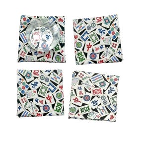 Tovaglioli da cocktail Mahjong in tessuto da 10" Tovaglioli da tavola cinesi in cotone per bevande Piastrelle Joker Carte di bambù Pung Kong Pranzo per donne Mah jong
